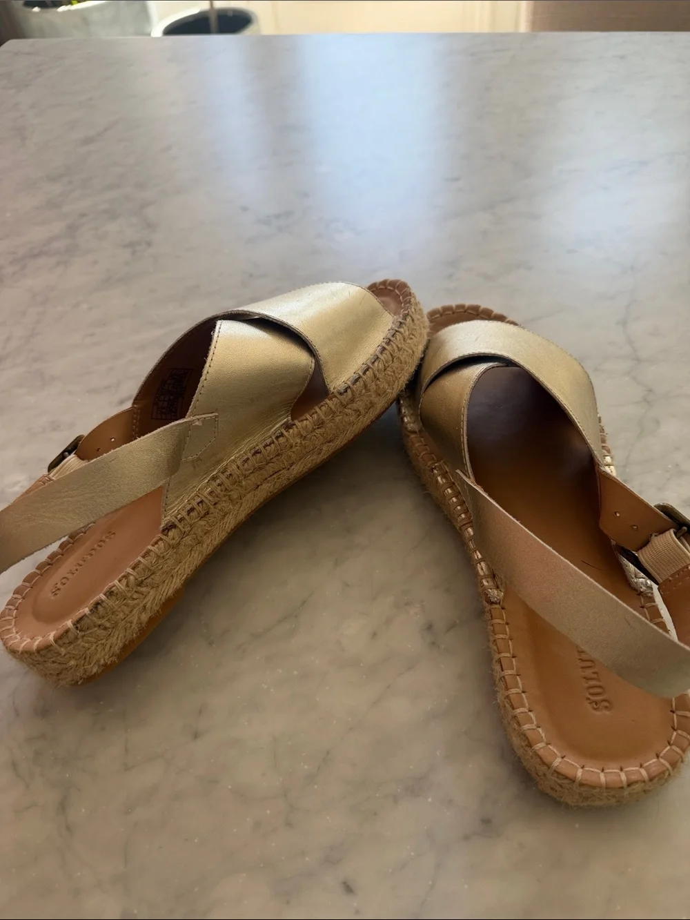 Soludos Gold Leather Espadrille Sandals with Slingback Strap size 8.5